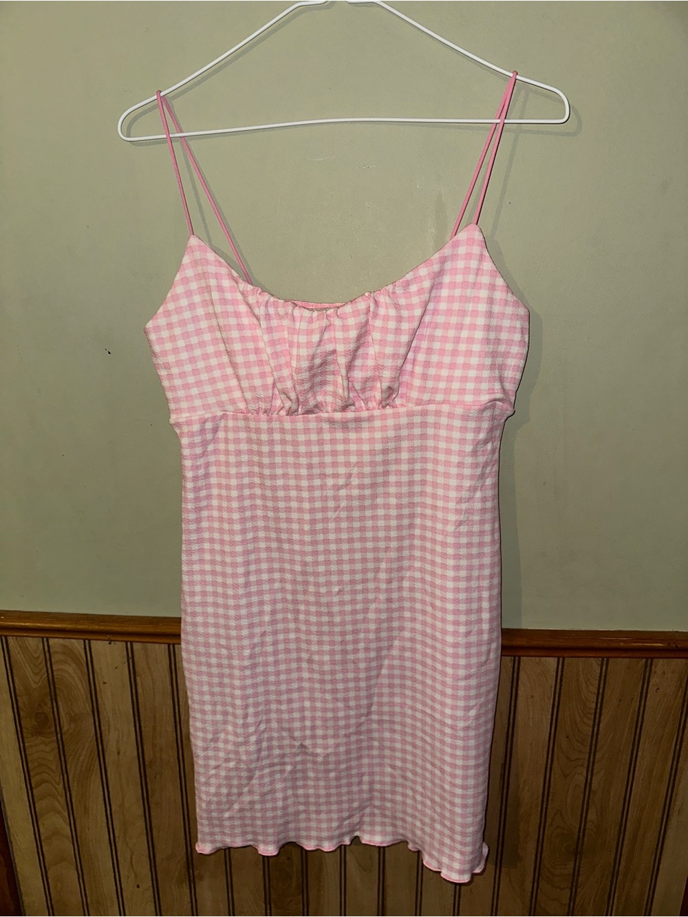 Pink Gingham Spaghetti-Strap Slip Dress